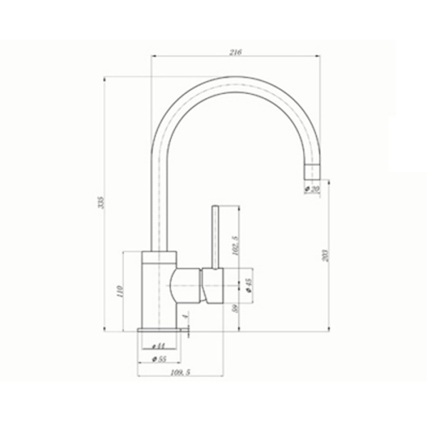 Courbe Curved Spout Kitchen Sink Tap - Chrome